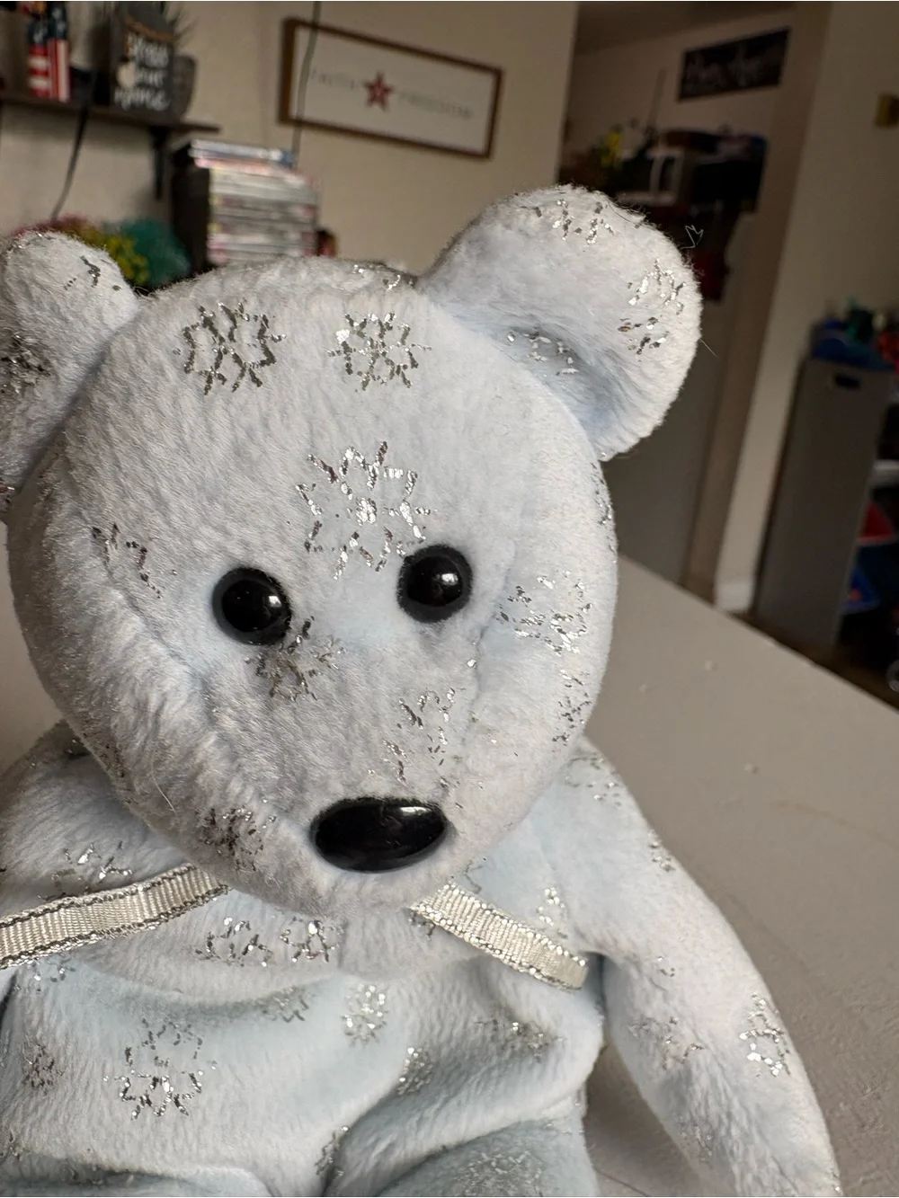 Source Unknown Light Blue Teddy Bear with Silver Snowflake Accents